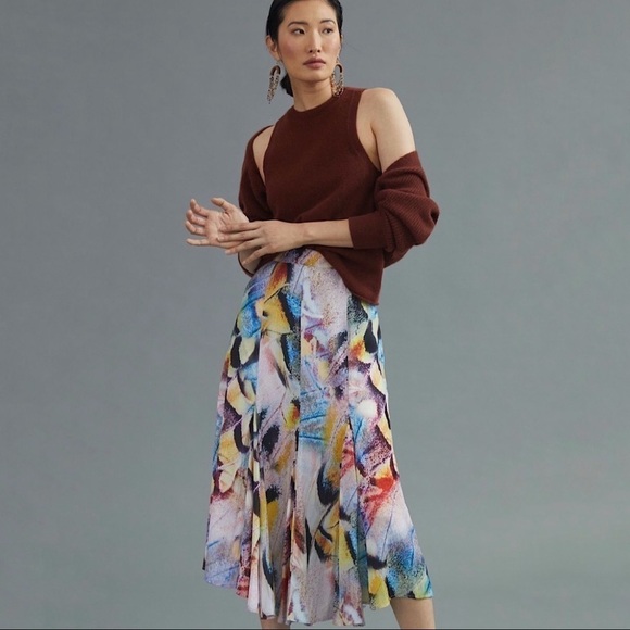 NWT Anthropologie Colorful Abstract A-Line Midi Skirt Size 2 - Picture 1 of 16